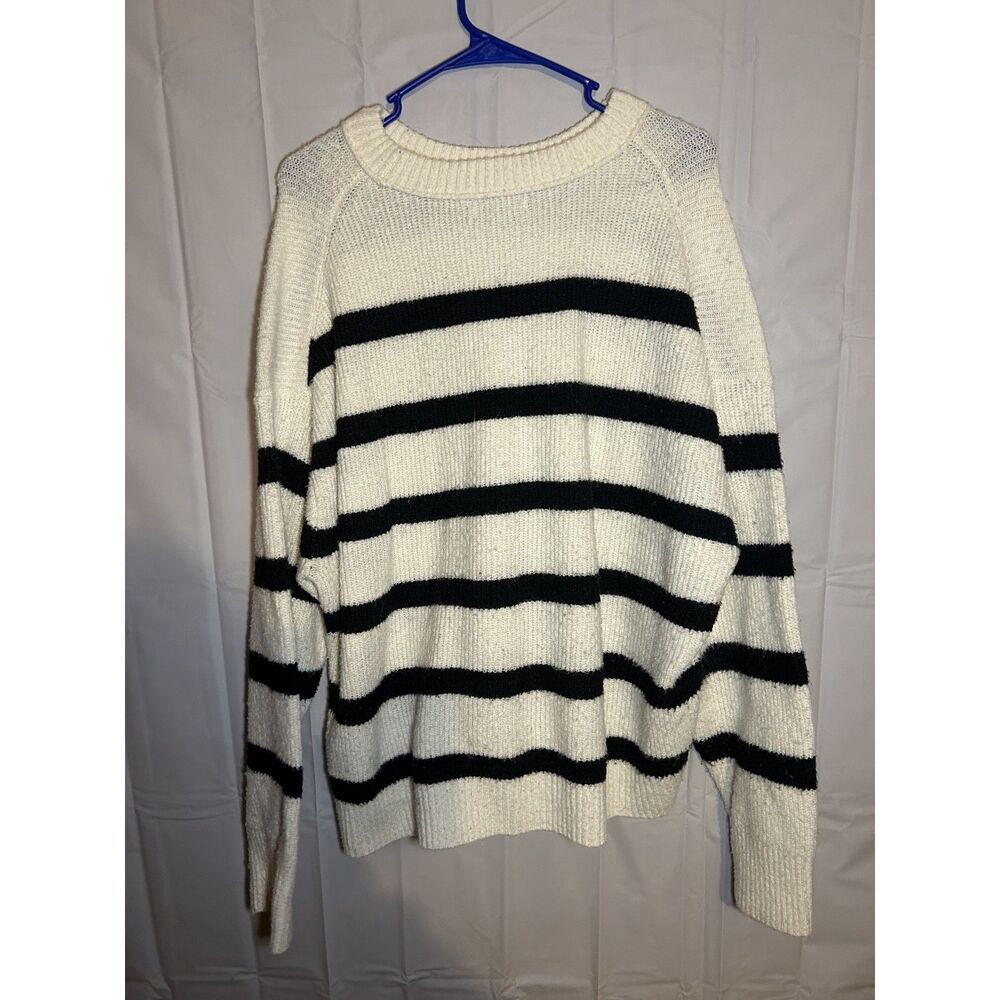 American Eagle Striped Knit Sweater XXL Black White Drop Shoulder Boxy Pullover